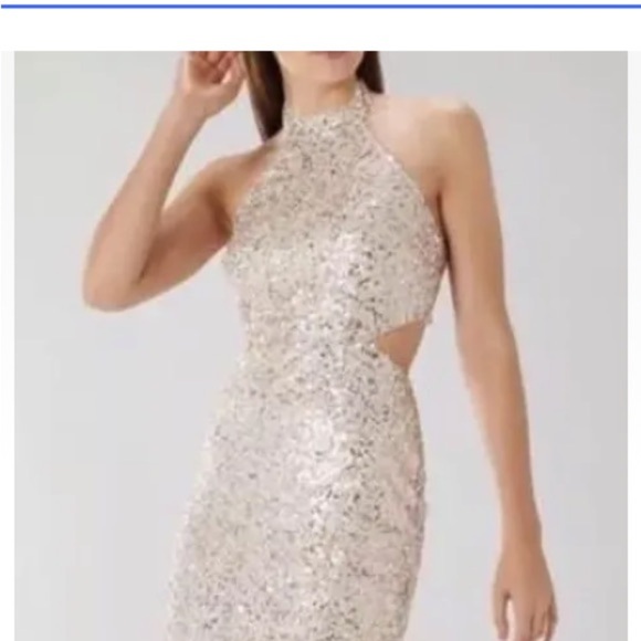 Cache white sliver and nud sequins halter maxi dress size 6 - Picture 1 of 16